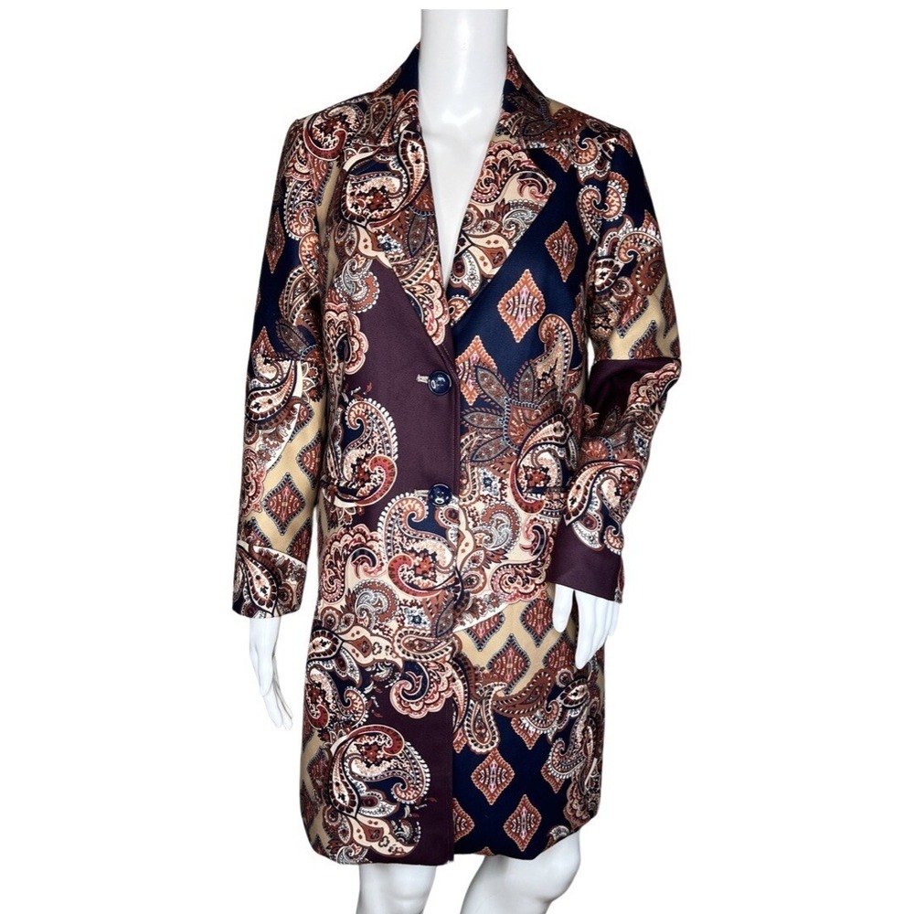 Chicos Drama Coat Womens 4/6P Multi Paisley Patchwork Boho Statement‎ Jacket